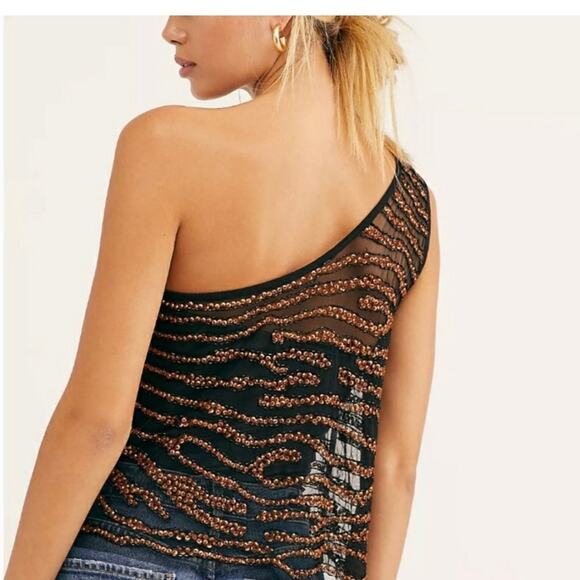 NWT Free People Head Turner Sequined One Shoulder Tank - Picture 6 of 16